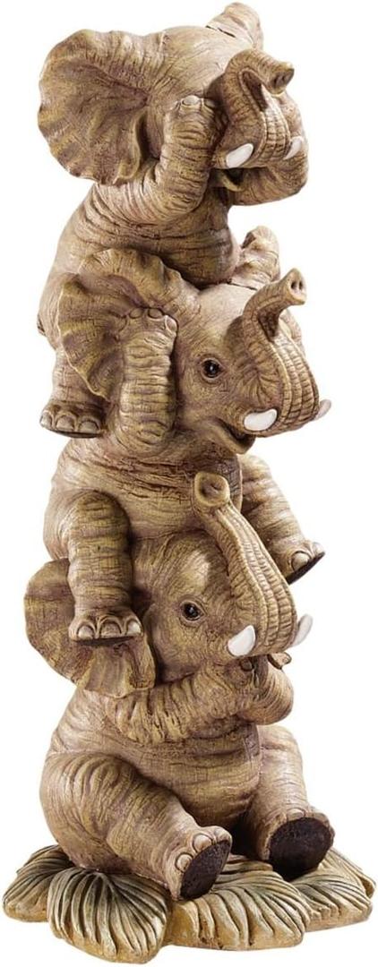 Design Toscano NG33769 Hear-No, See-No, Speak-No Evil Stacked Elephants Collectible Statue, Single,Medium (Twin)