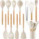 Silicone Cooking Utensil Set,12 PCS Cooking Cookware Kitchen Utensils Set for Cooking, Nonstick 446°F Heat-Resistant Cookware Kitchen Tools of Spoon,Brush,Whisk,Spatula,Turner Tongs (Khaki)