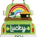 Geelin St. Patrick's Day Wooden Sign for Front Door Hanging Shamrock Truck Sign Colorful Farmhouse Seasonal Door Wreath for Home Indoor Outdoor Wall Window Shop Decoration