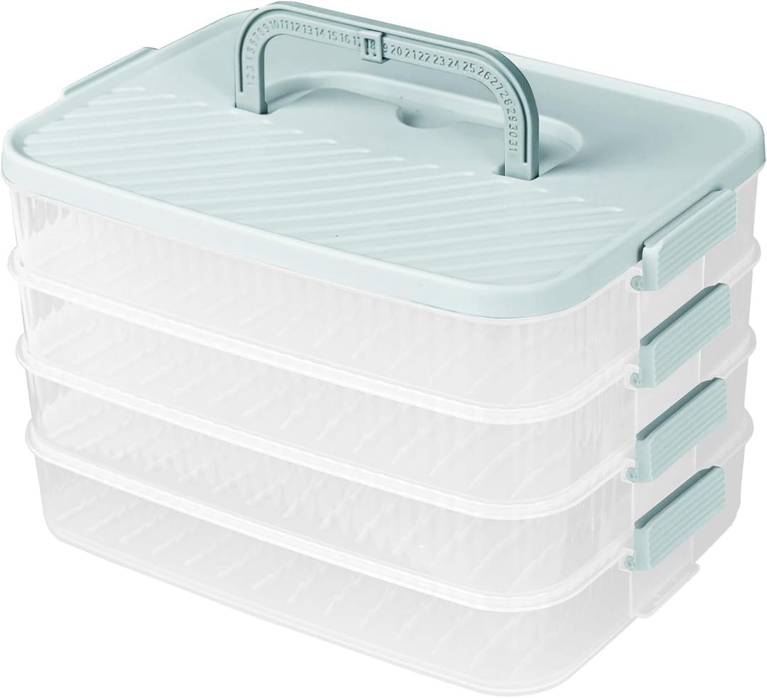 Splotiva 4 Layers Storage Container, 1.61'' ExtraHigh Layer, Cookie Carrier, Dumpling Box, Stackable Food Container (White & Mint Green)