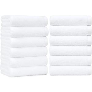 Amazon Basics Soft and Thick Cotton Hand Towels for Bath, Kitchen, Gym, 16 x 26 in, White, 12-Pack