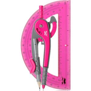 Mr. Pen- Geometry Compass and Protractor Set, 6 Inch Compass, 6 Inch Protractor, Drawing Tool for School, Clear Plastic, Easy Grip, Precision Design for Math, Art, Drafting, Architecture (Vivid Cerise)
