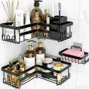 Corner Shower Caddy, 3 Pack Adhesive Shower Organizers, Rustproof Stainless Steel Shower Shelves with Soap Holder, No Drilling Bathroom Organizers and Storage Rack for Home Decor, Black