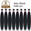 Braiding Hair 26 Inches 8 Bundles Braiding Hair Pre Stretched Itch Free Black Hair for Braiding Crochet Twist hair extensions for Braids Hair Yaki texture(1B#)
