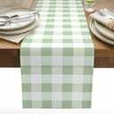 Sage Green Buffalo Plaid Table Runner 72 Inches Long Country Farmhouse Green White Plaid Gingham Cotton Linen Dining Table Runner Tabletop Decoration for Kitchen Restaurant Party 13" x 72"