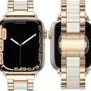 Wearlizer Compatible with Apple Watch Band 38/40/41/42mm Fashion Wristband Women, Stainless Steel + Resin Metal Replacement for iWatch Series 11 10 9 8 7 6 5 4 3 SE/Ultra 3 2 1-RoseGold+Starlight