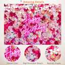 Pink Flower Birthday Backdrop Women Floral Bday Decorations,Neon Pink Happy Birthday Backdrops Banner Red Rose Flowers Photography Background Girls Bday Party Decor Photo Booth Props 8x6ft