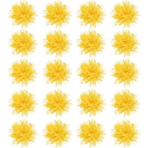 MECCANIXITY Chiffon Flower, 3 Inch Fabric Flowers Bows Sewing Fabric Appliques Headband Embellishments for Crafts Dresses DIY Party Wedding Decoration Yellow Pack of 20