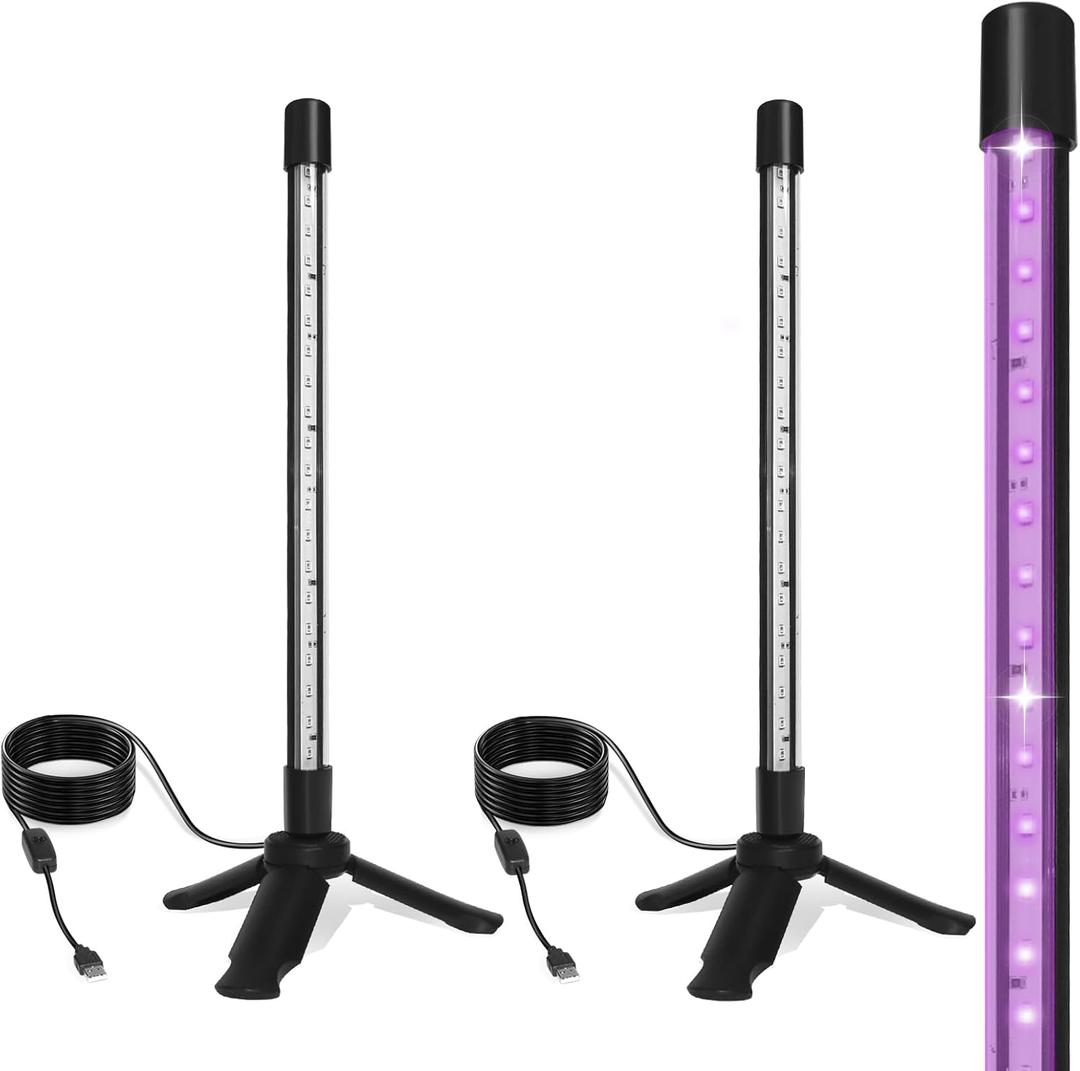 2 Pack LED Black Lights, Upgraded Triangular Bracket Vertical Standing Table Blacklight Fixture 10W, 1FT Desktop Led Black Light with Stand, Perfect for Party