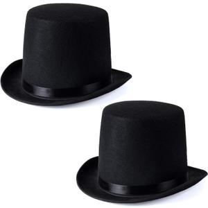 Funny Party Hats Black Top Hat - Victorian Hat for Men - Felt Tuxedo Costume Hat - Coachman Hat - Dress Up Hat (Black - 2 Pack)