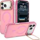 Cute Case for iPhone 17 Pro Case with Stand for Women Girls [Compatible with Magsafe] Aesthetic Glitter Sparkly Bling Magnetic Phone Cover with Camera Lens Kickstand, Iridescent Pink