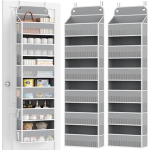 Yecaye 2 Pack Over The Door Organizer, 6-Tier Closet Door Hanging Organizer with 12 Mesh Pockets, Bathroom Organizers and Storage, Ultra Sturdy Large Capacity Over Door Storage Newborn Baby Essentials (Grey)