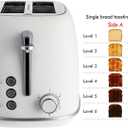 Rae Dunn Retro Rounded Bread Toaster, 2 Slice Stainless Steel Toaster with Removable Crumb Tray, Wide Slot with 6 Browning Levels, Bagel, Defrost and Cancel Options, White