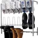 MyGift Premium Silver Metal Hanging Wall Shoe Rack for Walk in Closet, Mudroom and Entryway, Wall Mounted Space Saving Boot and Shoe Rack Organizer, Holds 9 Pairs