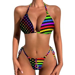 Tadxcjz Bikini Set for Women Two Piece Swimsuit V Neck String Bathing Suit Halter Top Tie Side Bottom One Size
