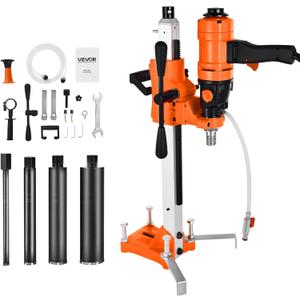 VEVOR Diamond Core Drilling Machine, 8 in Drilling Diameter, 2-in-1 Handheld & Stand-Mount Dry and Wet Concrete Core Drill Rig with 4 Drill Bits, 1075/2300 RPM 2-Speed, for Concrete Brick Stone, 1800W