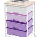 Utility Cart with 4 Drawers,Rolling Storage Cart with Drawers,Storage Rolling Drawer Cart with Wooden Tabletop for Bedroom,Kid's Room,Dorm,Classroom,Office, Purple