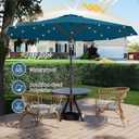 9FT Patio Umbrella with Solar Lights,Outdoor Market Umbrella with Tilt and Crank, LED Lighted Table Umbrella for Garden,Deck,Backyard,Pool,Beach (Lake Blue)