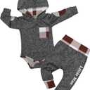 Fommy Newborn Baby Boy Clothes Plaid Letter Print Long Sleeve Hoodies + Long Pants 2PCS Fall Winter Outfits Set (Gray 3)