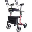 Aliseniors Upright Walker for Seniors - Big Stand Up Walker with Wide Seat, Foldable 4 Wheel All-Terrain Rolling Walker, Adjustable Armrests, 300lbs, Improves Posture & Reduces Back Strain