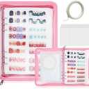 KEIFIN Press On Nail Storage Organizer Binder with 8 Insert Pages - A5 Size Reusable Fake Nail Swatch Collecting Book Polish Color Display Holder Container with Tape and Zipper Pocket (PINK)