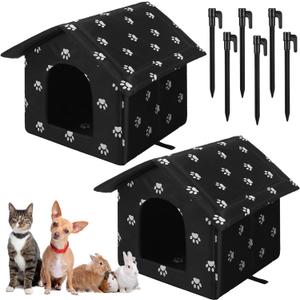 Soaoo 2 Pcs Large Feral Cat Shelter Outdoor Cat House 15.8 x 13.7 x 15.8 Inch Weatherproof and Insulated Foldable Cotton Filled Thicken Stray Shelter with Stakes for Wild Animal Easy to Assemble