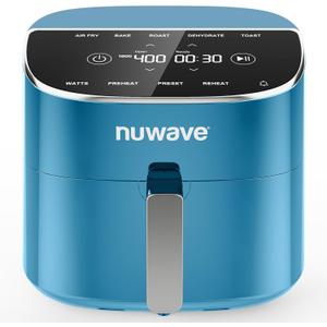 Nuwave Brio Plus 8 Qt Air Fryer, PFAS Free, New & Improved, Digital Touch Screen, Cool White Display, 50F~400F in Precise 5, 5 Cook Functions, 100 Presets & 50 Memory, 3 Wattages 700, 1500, 1800