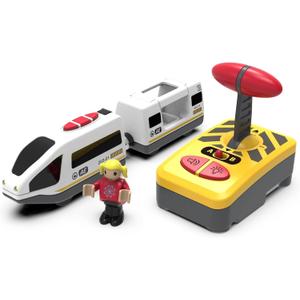Z MAYABBO Wooden Train Set Accessories Battery Operated Locomotive Trains, Remote Control Train Vehicles for Wood Tracks, Powerful Engine Trains Cars Fits All Major Brands of Railway System