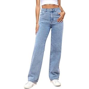 LBDLONGBIDA Women's Straight Leg Jeans Tummy Control Trendy High Waisted Stretchy Casual Denim Pants Baggy Trousers M