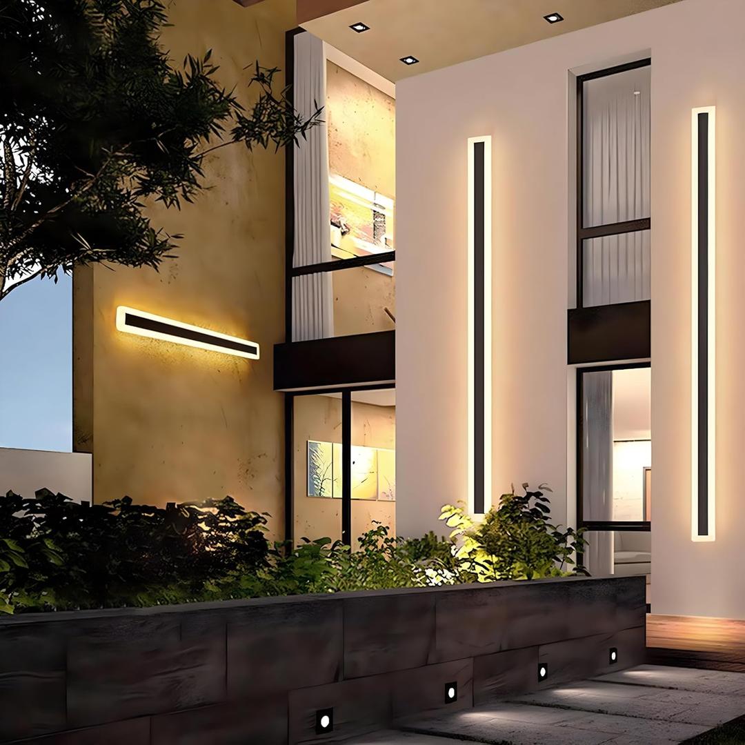 2Pack 59inch Long Outdoor Modern LED Wall Light,45W Waterproof IP65 Warm White 110V led Wall Mount Lighting Fixture Rectangular Black Wall Lights Elegant Frosted White Acrylic Anti Rust