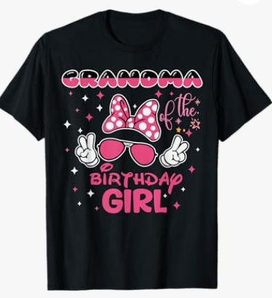 Grandma Of The Birthday Girl Cute Pink Bow Family Matching T-Shirt,3XL
