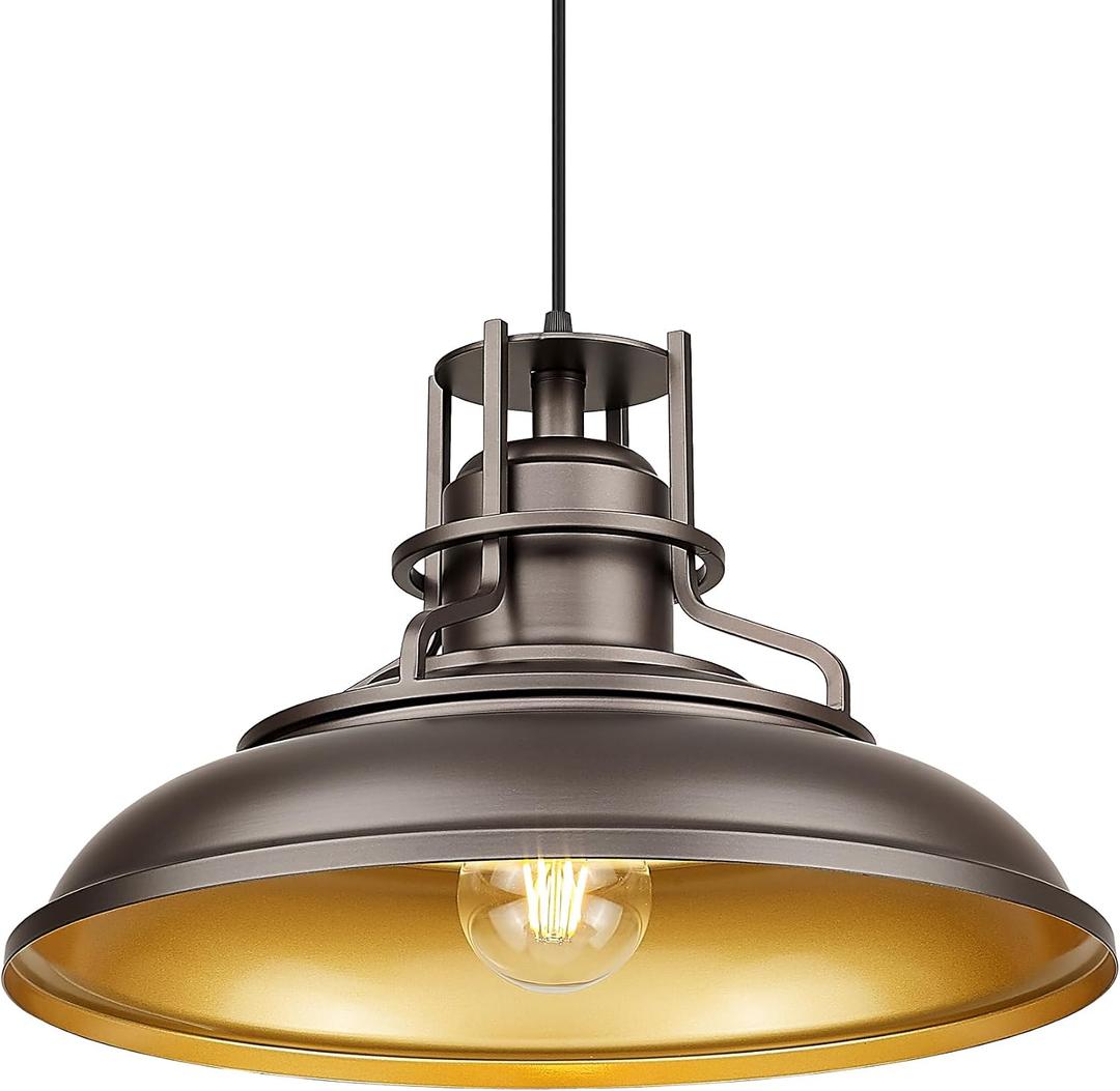 FEMILA 18" Outdoor Pendant Lights for Porch, Farmhouse Pendant Light, Barn Vintage Hanging Light Fixture for Kitchen Island, Adjustable Height,Oil Rubbed Bronze Finish, 4FY15-MP-L ORB