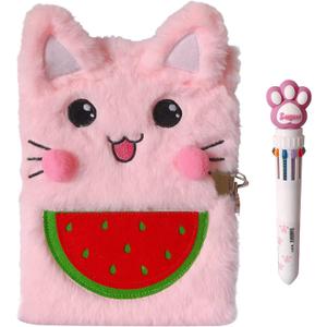 Cat Diary for Girls with Lock and 2 Keys,Kids Journal Notebook Gift Set with Multicolored Pen, 80 Sweet Heart Lined Sheets