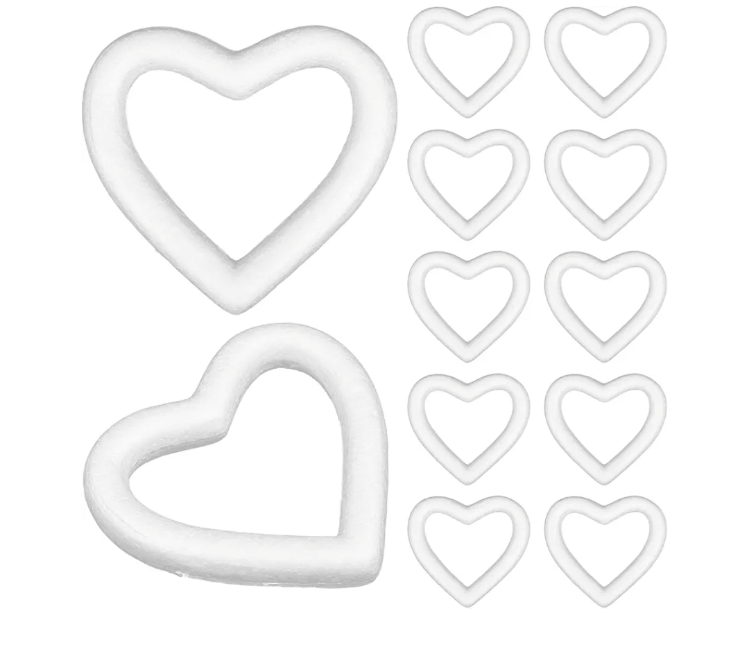 polystyrene Wreath Sheets Rings Foam -10 pcs Hollow Love Heart Foam DIY Craft- Foam Heart Model Ornament for- Valentines Day (13.5cm Hollow Heart)