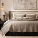 EVERGRACE Cotton Sateen Pick-Stitch Quilt Set King Size 100% Cotton Lightweight Coverlet Bedding, Pre-Washed Oversized Bedspread, Breathable All-Season Quilt Set with 2 Shams, Stone Taupe