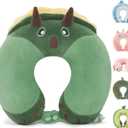 Niuniu Daddy Dinosaur Kids Travel Neck Pillow Road Trip Essentials for 3-8 Years Old, Memory Foam Dino Portable Pillow for Airplane Travel Essentials, Green Triceratops Cervical Pillow for Boys Girls