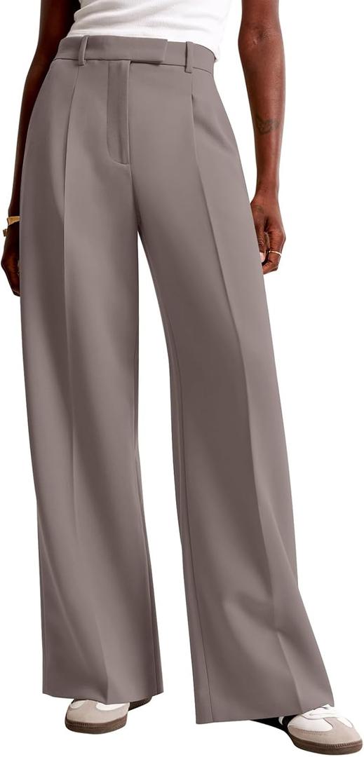 NIMIN Women Wide Leg Pants High Waisted Dressy Work Trousers Business Slacks Casual Pants with Pockets Mocha Brown, Small
