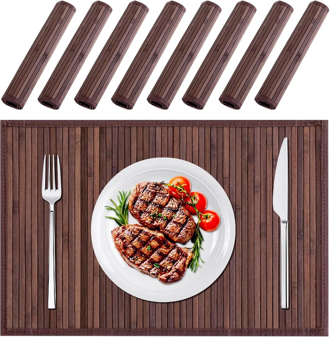Bamboo Placemats Set of 8, Dining Table Placemats Heat-Resistant, Durable and Sturdy, Wooden Square Placemats for Kitchen, Table Protection, Dining Room (8pc)