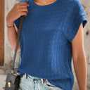 4 x Dokotoo Womens Blouses Summer Casual Cap Short Sleeve Tops Basic Textured Solid Color Round Neck T Shirts Blouse