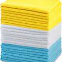 Amazon Basics Microfiber Cleaning Cloths, Lint Free, Absorbent, Streak Free, Non-Abrasive, Reusable and Washable, Pack of 24, Blue/White/Yellow, 16" x 12" (24-Pack)