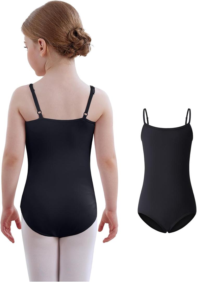 Mecceos Girls Camisole Ballet Leotard Bodysuits Dance Tops Adjustable Straps Cross Hollowed Out Back