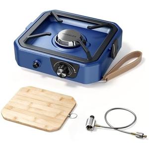 Upgraded Separate Ignition Needle WINKIZA Camping Stove with Cutting Board, Portable Propane Camp Stove with 8,000 BTU, Adjustable Burner with Piezo Ignition, Portable Gas Stove for Camping, BBQ