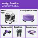 FREEDOM Portable and Wall-Mountable Garden Hose Reel equipped with 5/8' 100ft, Kink-Free Hybrid Hose, Lightweight, Easy Setup. Spray Nozzle and Leader Hose Included