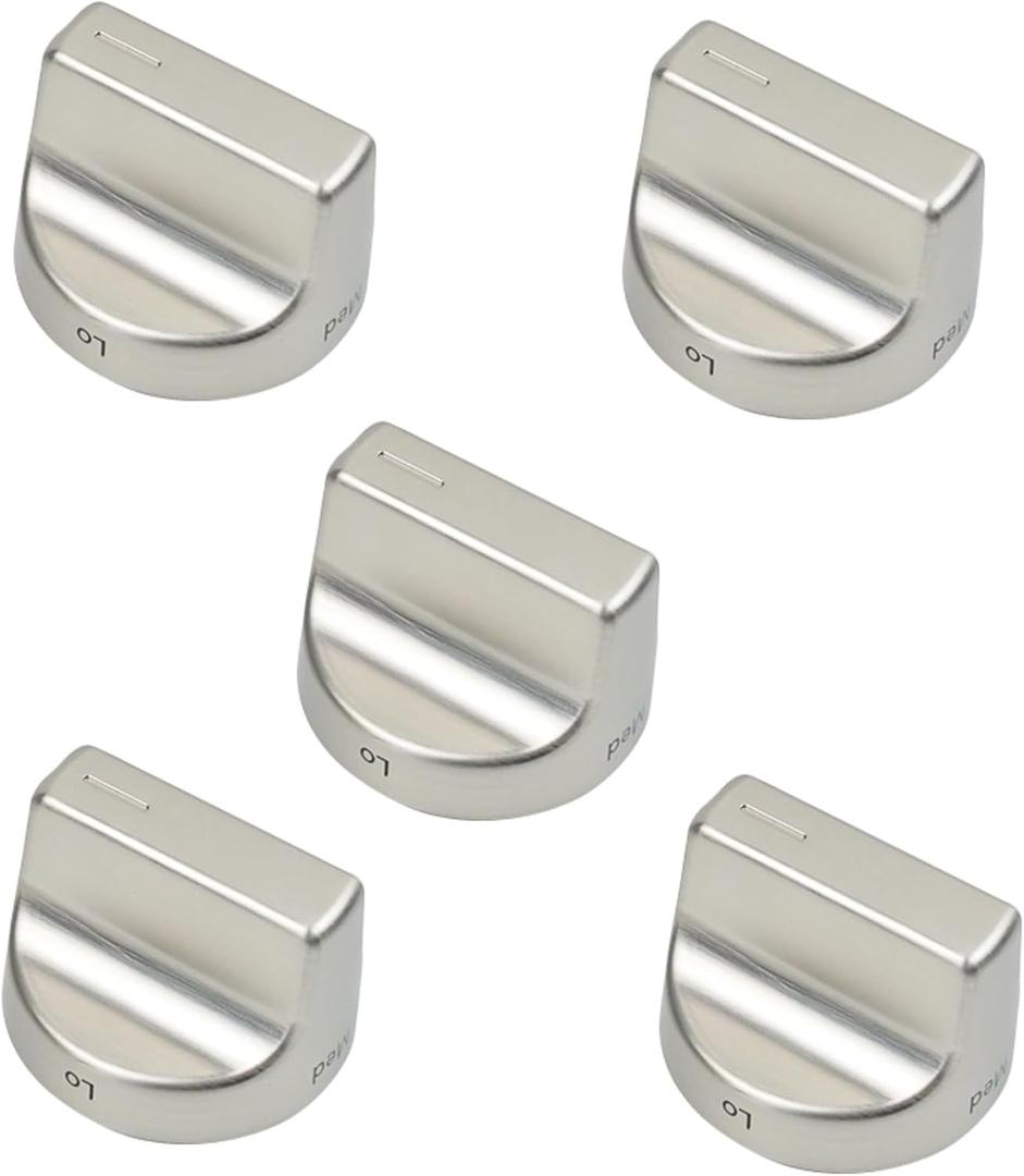 Upgraded 5 Pcs W11159630 Stove Knobs Replacement for Whirlpool Gas Stove Knobs W11023139 WFG550S0HZ1 WFG525S0HS0 WFG550SOHZ2 Cooktop Oven Gas Range Burner Electric Control Knobs Parts Silver
