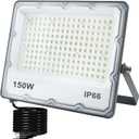 150W LED Flood Lights Plug in, Outdoor Security Lighting Fixtures 3000K 15000LM Warm White Illumination, IP66 Waterproof Projects for Garage, Warehouse, Pathway, Yard, Patio, Garden1 Pack