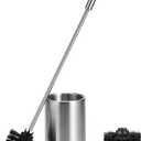 Toilet Bowl Brush and Holder Solid Long Handle Toilet Brush for Bathroom with Heavy Duty 304 Stainless Steel Base and 2 Brush Heads for Domestic Deep Cleaning Under Rims (Silver 1)