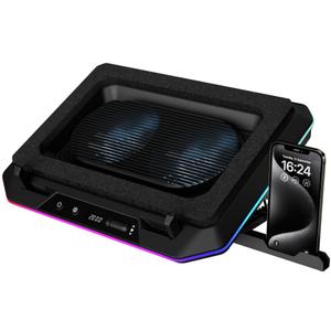 GAMDIAS Black Laptop Cooling Pad for Gaming Laptops up to 19”, Dual 135mm Fans, RGB Lighting, 7 Adjustable Heights, USB-A & USB-C Ports, Phone Stand, Aether P1