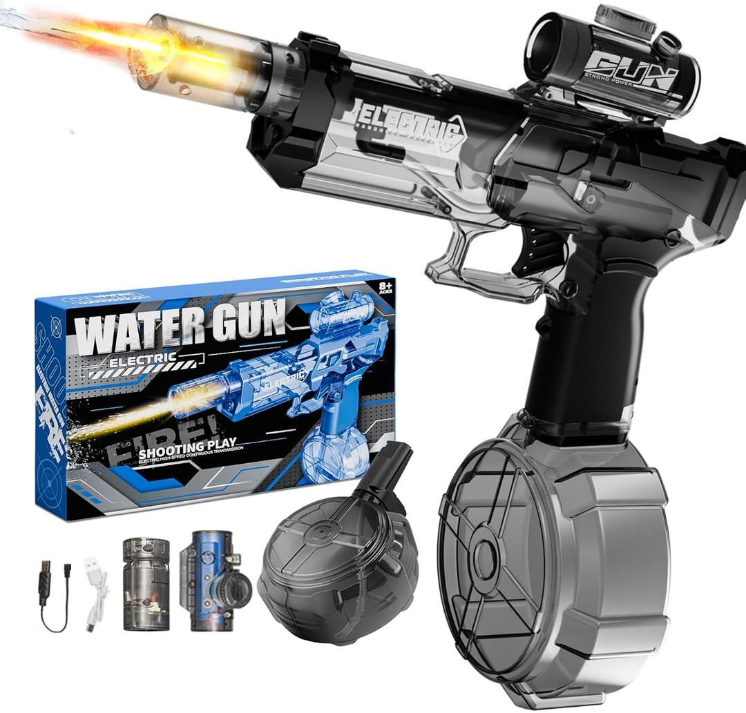 Automatic Electric Water Guns for Adults & Kids Ages 8-12Powerful Water Blaster Squirt Gun with LED Flash 32ft Long Range 500mL Large Capacity, Outdoor Toys for Summer Pool Beach(Black)