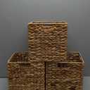 10.5x10.5 Water Hyacinth Storage Baskets, Collapsible Square Wicker Baskets Cube Storage Bins for IKEA Kallax, Set of 3