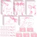 100 Sets Bow Thank You Cards with Envelope and Sticker Bulk 5.9x3.9 Inch Watercolor Coquette Bowknot Blank Note Greeting Cards for Wedding Bridal Baby Shower Birthday Party Supplies(Pink,Bow)